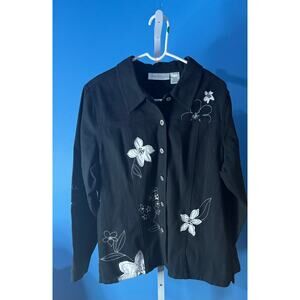 Black Jeans Jacket with Embroidery Size XL